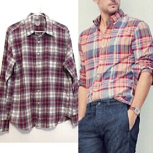 J. CREW Mens Madras Shirts Tailored Purple Gray Plaid Long Sleeve Button Down L